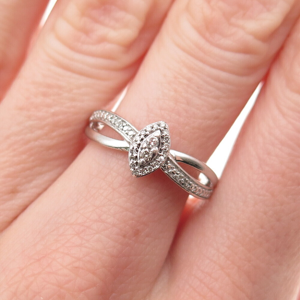 925 Sterling Silver Real Round-Cut Diamond Promise Ring Size 7